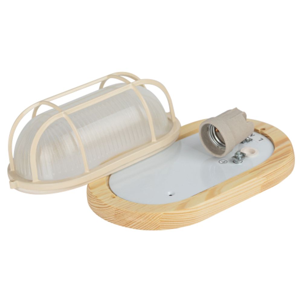 Светильник ЭРА НБО 04-60-012 Кантри дерево/стекло решетка IP54 E27 max 60Вт 232х140 овал сосна