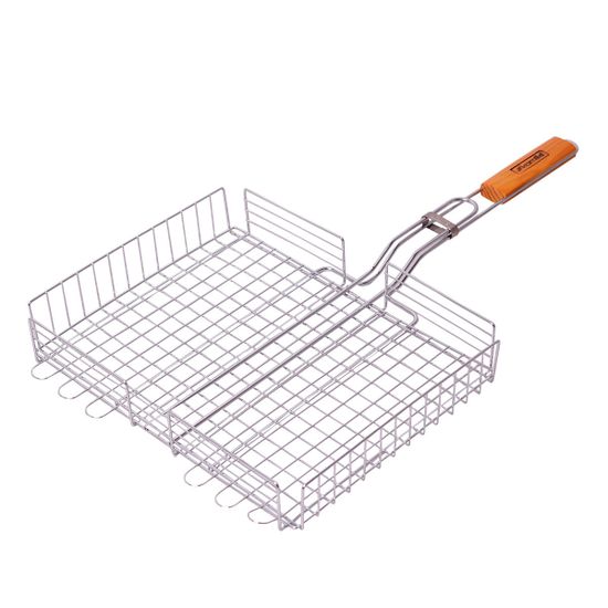 Решетка для гриля глубокая 38х30х6 см. из хромированной стали СКАУТ СК-0705 с деревянными ручками