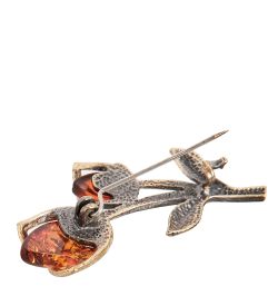 AM-2277 Брошь «Тюльпан Дуэт» (латунь, янтарь)