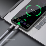 Дата-кабель Magneto, USB-C - USB-C, 100Вт, 1.5м, магнитный, нейлон, серый