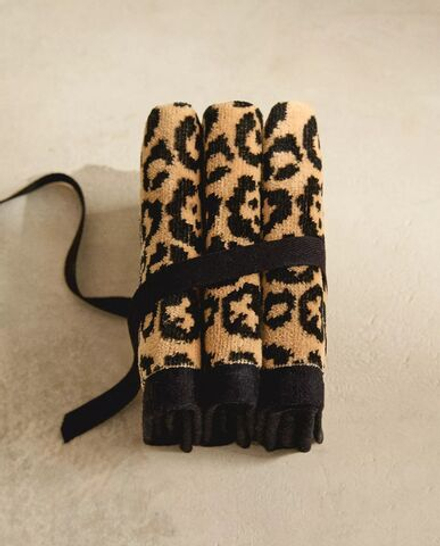 Zara Home - Набор велюровых полотенец для рук с принтом животных (набор из 3 предметов)), коричневый, 30х30 см