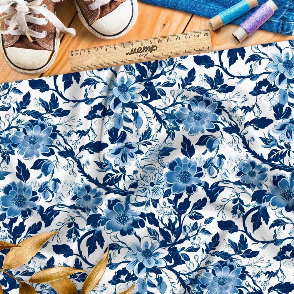 Ткань премиум бифлекс голубой цветник