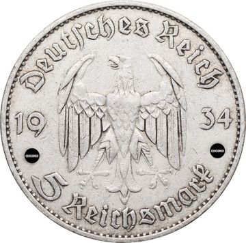 5 рейхсмарок 1934 Германия (Третий Рейх) "A" «Годовщина нацистского режима — Гарнизонная церковь в Постдаме»