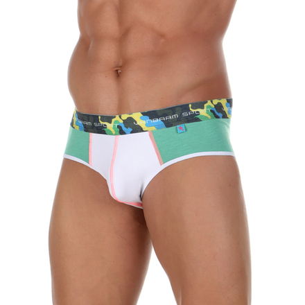 Мужские брифы зеленые с белой вставкой и розовой отстрочкой Van Baam VB50753