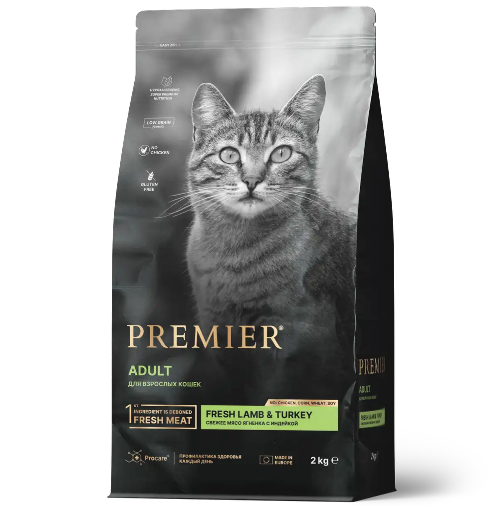 PREMIER Свежее мясо ягненка с индейкой для взрослых кошек