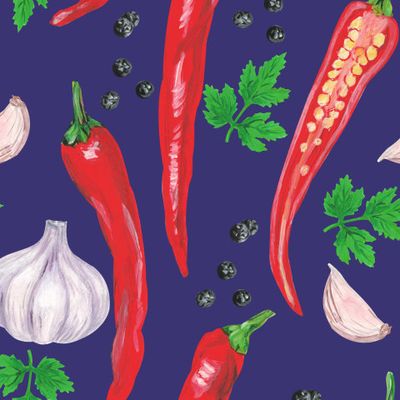 Красный острый перец чили, чеснок, специи