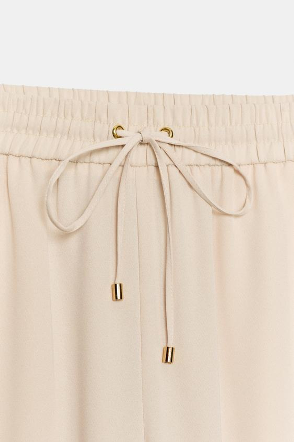 ZARA БРЮКИ ИЗ СТРУЯЩЕЙСЯ ТКАНИ С ЭЛАСТИЧНЫМ ПОЯСОМ, БЕЖЕВЫЙ