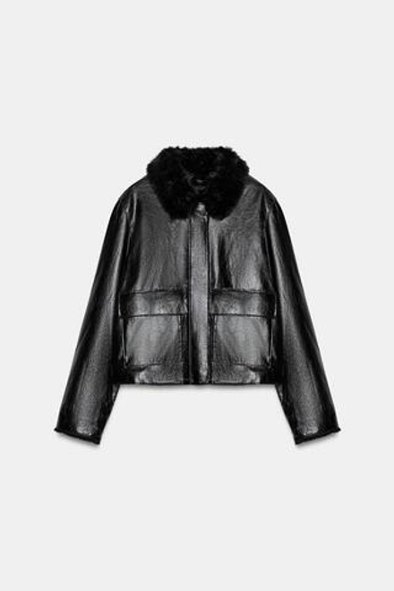 ZARA КУРТКА ИЗ ИСКУССТВЕННОЙ КОЖИ — ZW COLLECTION, ЧЕРНЫЙ