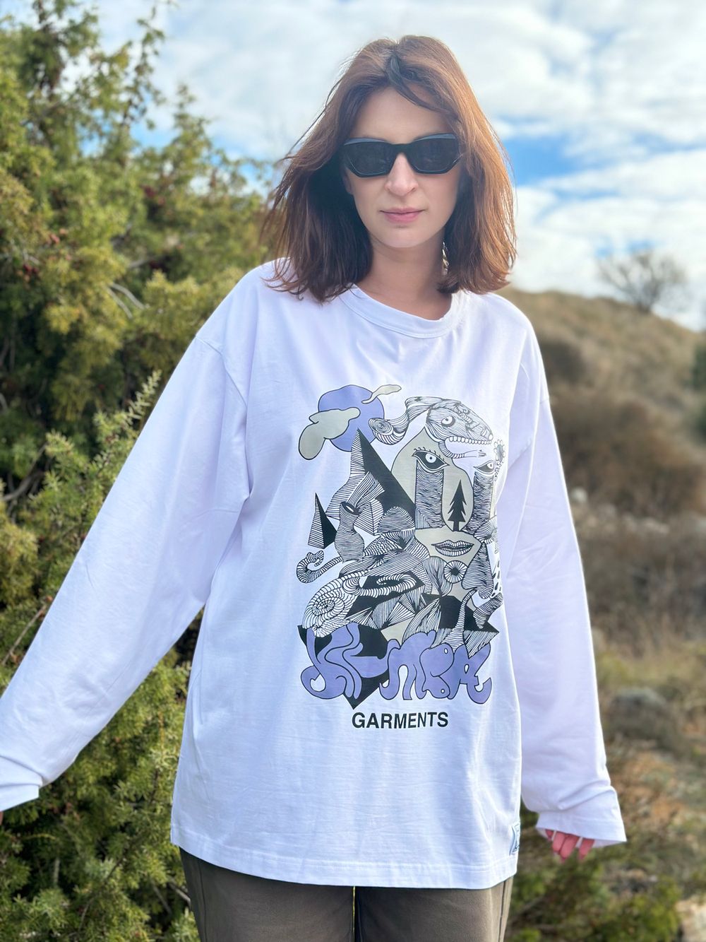 Лонгслив Klumba The Spirit of Nature белый с сиренево-серым рисунком