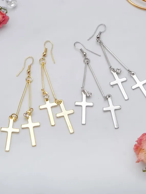 Серьги висячие &quot;Шелест&quot; крестики, цвет МИКС