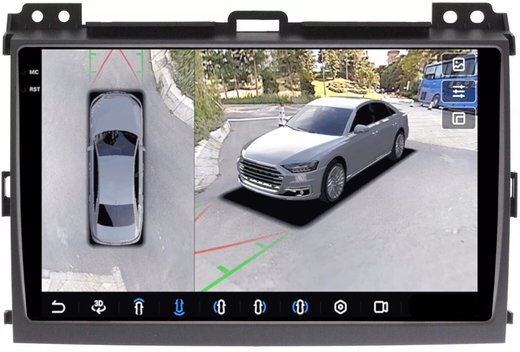 Магнитола для Toyota Land Cruiser Prado 120, Lexus GX470 (экран климата внизу) - FarCar BX456M-360 монитор 9.5" 2K QLED на Android 13, 6Гб+128Гб, CarPlay, 4G SIM-слот, 4 камеры в комплекте