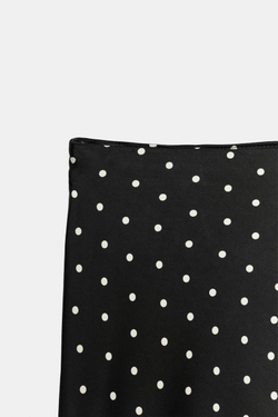 ZARA АТЛАСНАЯ ЮБКА МИДИ В ГОРОШЕК, ЧЕРНЫЙ/БЕЛЫЙ