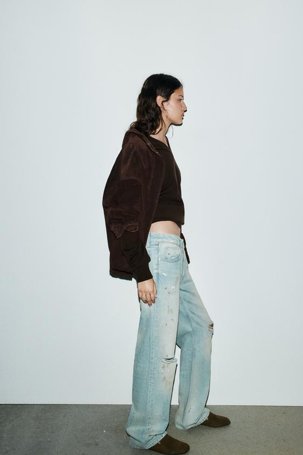 ZARA УКОРОЧЕННЫЕ ПРЯМЫЕ ДЖИНСЫ TRF СО СРЕДНЕЙ ПОСАДКОЙ, ГОЛУБОЙ