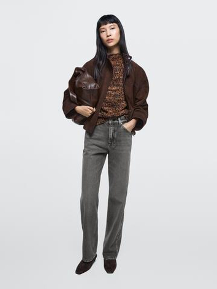 Massimo Dutti Прямые джинсы с высокой талией, угольный