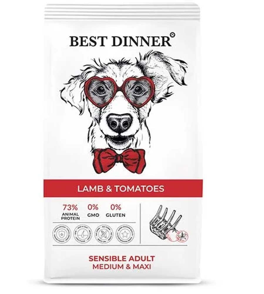 Best Dinner 3кг Adult Medium&amp;Maxi Сухой корм для собак крупных и средних пород Ягненок с томатами