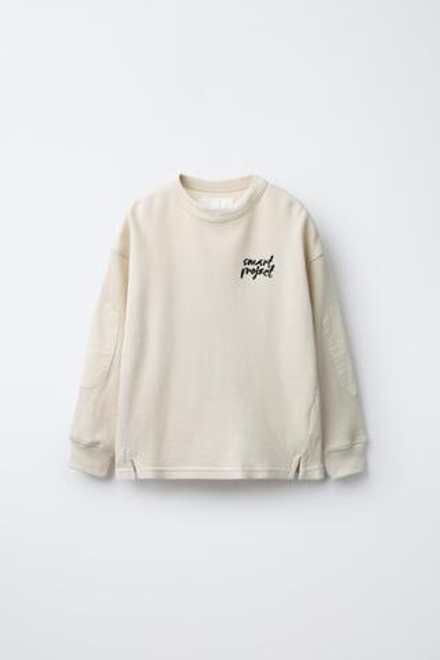 ZARA ТОЛСТОВКА С НАДПИСЬЮ, ЭКРЮ
