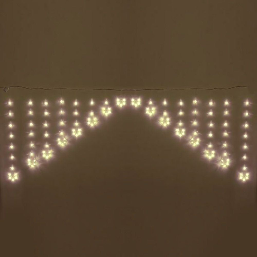 Гирлянда для дома Бахрома 2,5м 136ламп LED, с насадками Снежинка, 8 реж, Теплый белый