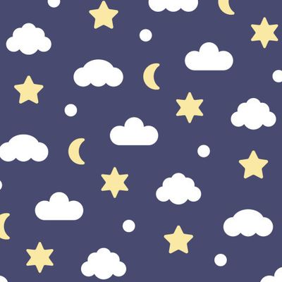 Принт звезды облака на темно синем. Ночное звездное небо для детского постельного белья. Детский узор с луной.