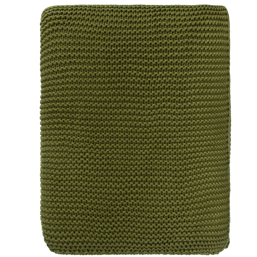 Плед из хлопка жемчужной вязки оливкового цвета из коллекции essential, 130х180 см
