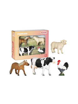 Фигурка KONIK набор животных фермы: петух, овца, пони, корова