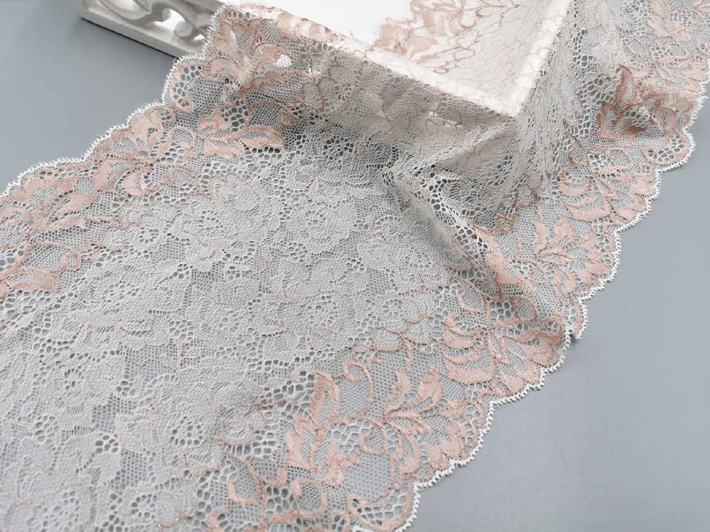 Эластичное кружево, 22 см, молоко и розовое дерево, (Арт: EK-2724), м