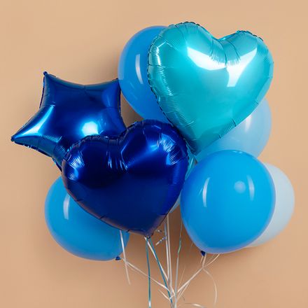 Букет шаров "Сине-голубой с сердцами и звездой"