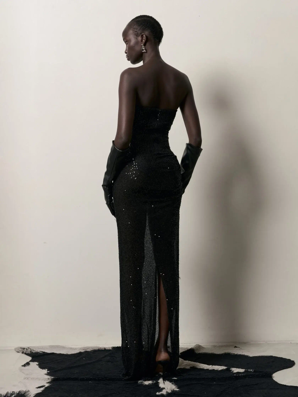Платье бандо с пайетками, Черное