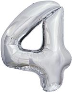 Шар (34"/86 см) Цифра, 4, ЭКО, Серебро, в упаковке 1 шт.