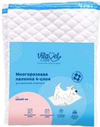 VitaVet CARE Подстилка многоразовая, впитывающая, 4-слойная, цвет голубой, 40х60 см, 1 шт