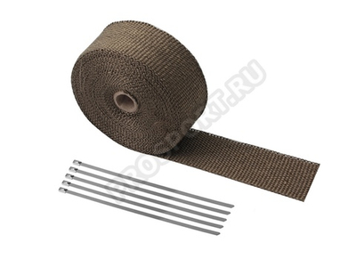 Термолента для глушителя цвет титан 1mm*50mm*10m, с 5 хомутами, керамическая (в блистере)