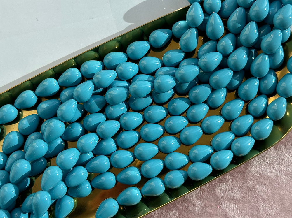 Нить бусин для украшений Капля 9,5х13,5мм, "Майорка-Голубая" (имитация)