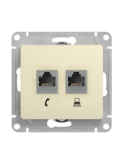 Розетка компьютерная + телефонная 2-м СП Glossa RJ45 + RJ11 кат.5E механизм беж. SE GSL000285
