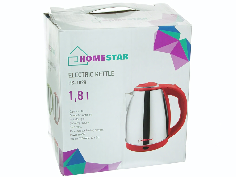 Чайник электрический 1,8л Homestar HS-1028 стальной, красный