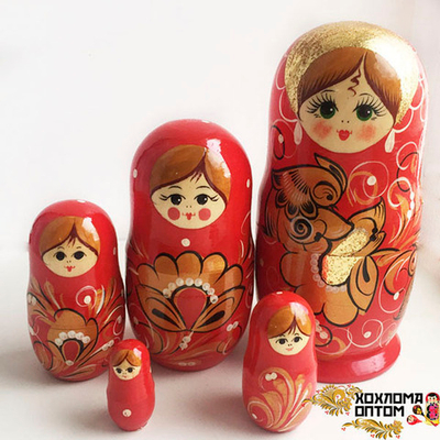 LHM10161 Матрешка "Жар птица" 5 кукольная, Хохлома