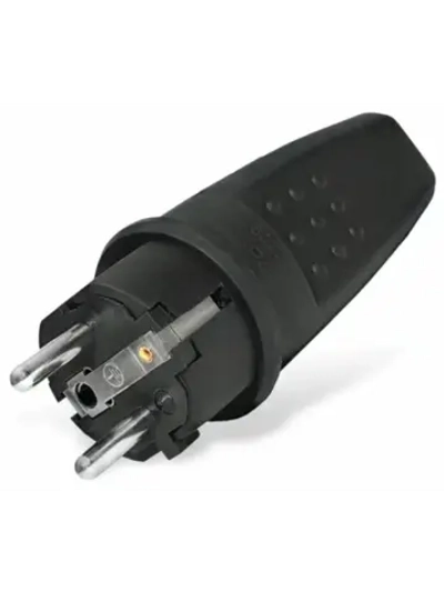 Прямая однофазная вилка заземление каучук 16А 250В