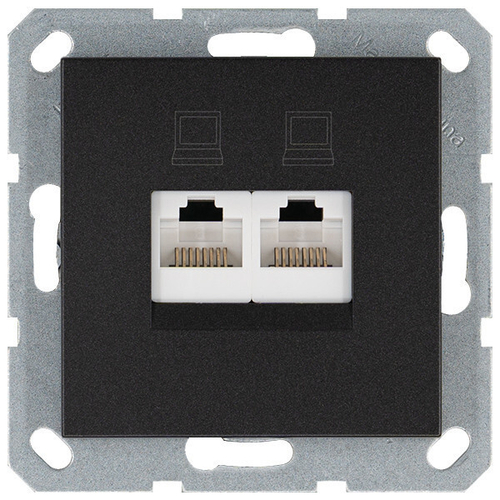 Интернет розекта 2х терминальная 6 категория, цвет антрацит