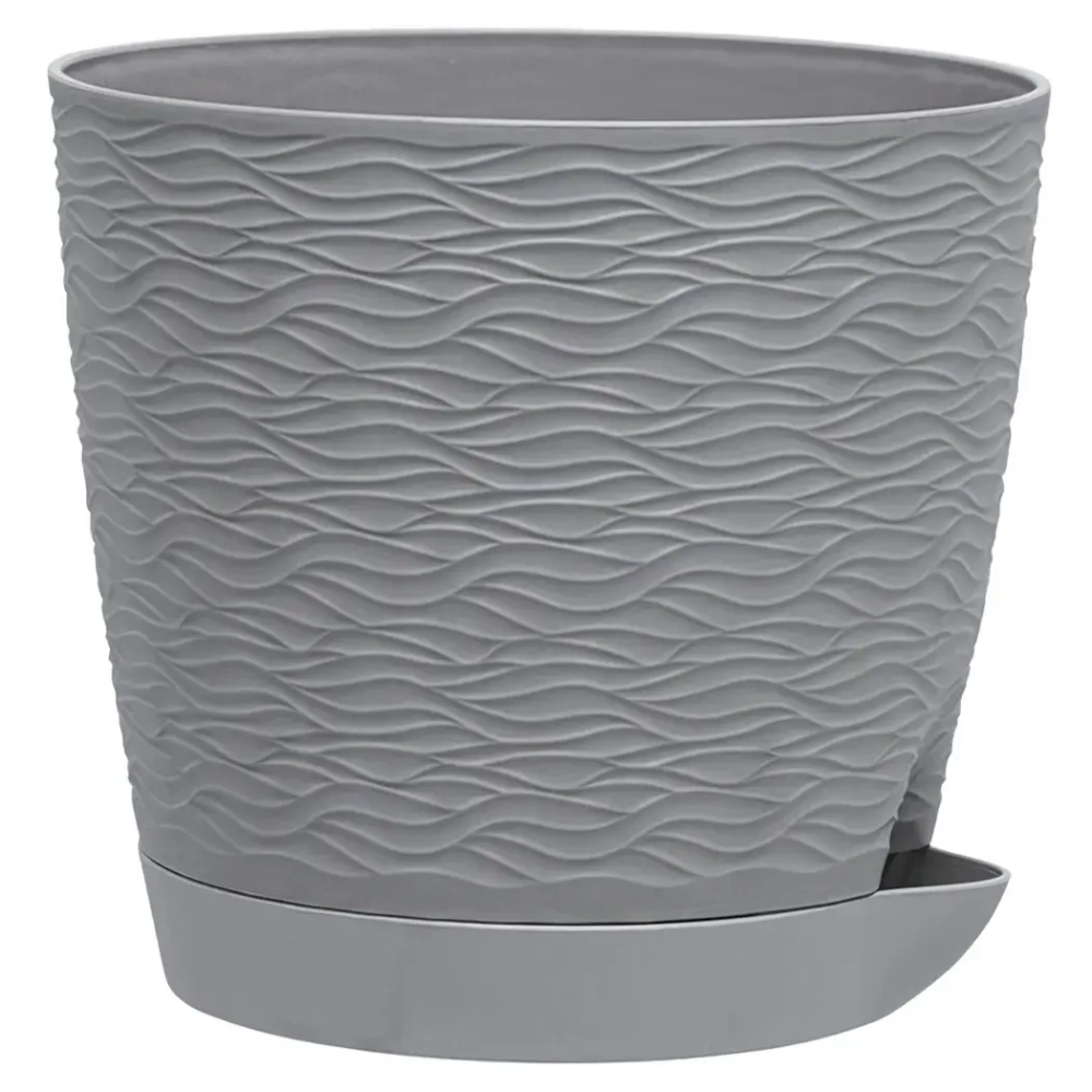 Кашпо для цветов пластиковое 1,5л d-14 см «Блюз» с поддоном Серый жемчуг
