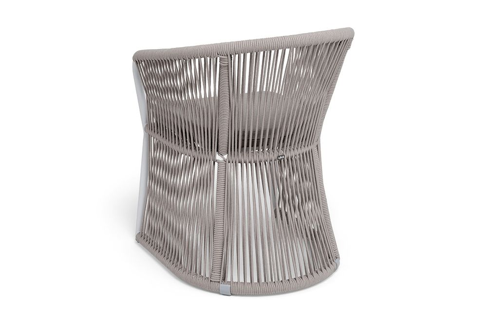 "Романо" стул плетеный из роупа, каркас алюминий белый муар, роуп бежевый круглый, ткань бежевая 15052