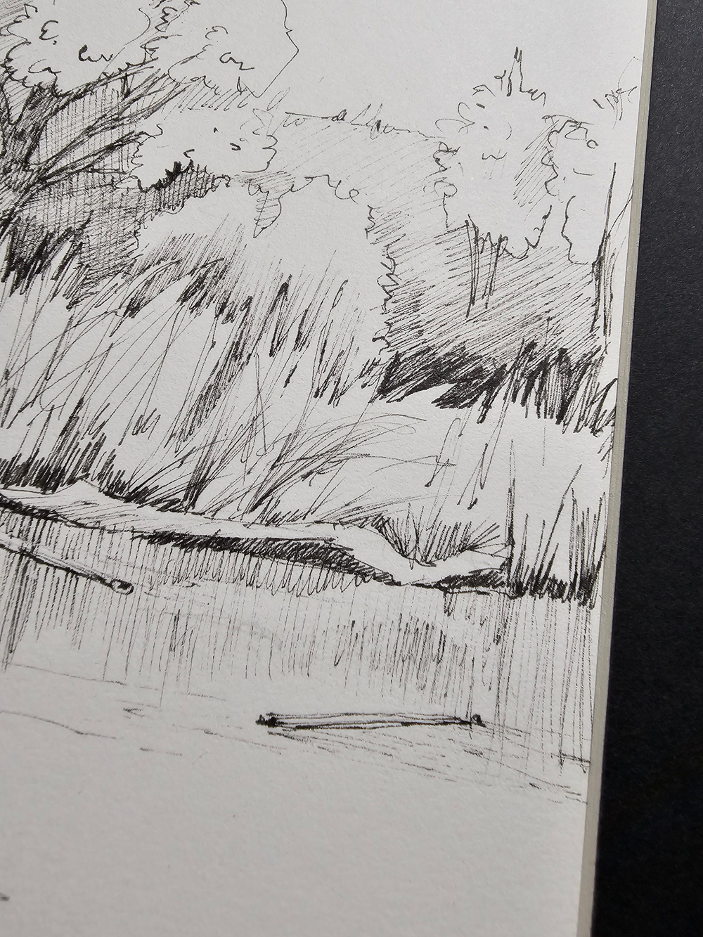 Картина, графика в паспарту 21х30 см на стену для интерьера "Берег реки Осетр"