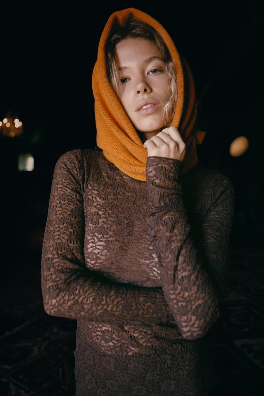 ZARA ТРЕУГОЛЬНАЯ БАНДАНА ИЗ 100% ШЕРСТИ, ОРАНЖЕВЫЙ