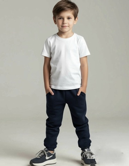 10042 Брюки-джоггеры детские футер 2-х нитка черно/синий (88-164)