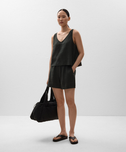 Oysho Топ из 100% льна с V-образным вырезом, антрацитовый