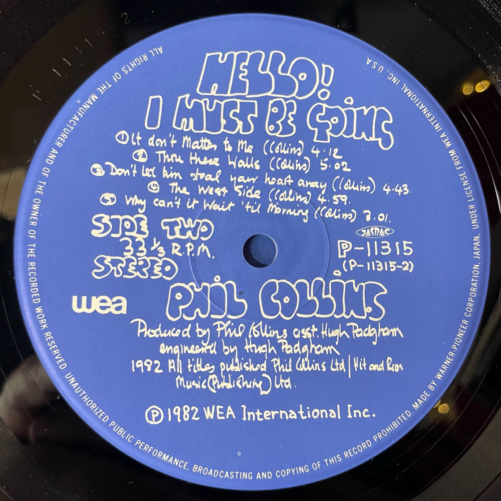 Винтажная виниловая пластинка LP Phil Collins Hello, I Must Be Going (Japan 1982) (Obi) The West Side