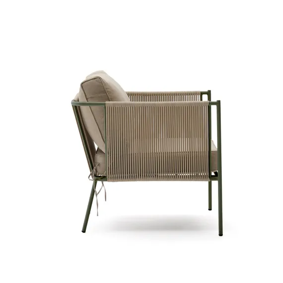 Уличное кресло Zivia из веревки цвета экрю и стали зеленого цвета