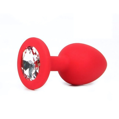 Средняя красная пробка с прозрачным кристаллом ONJOY Silicone Collection (Цвет: красный)