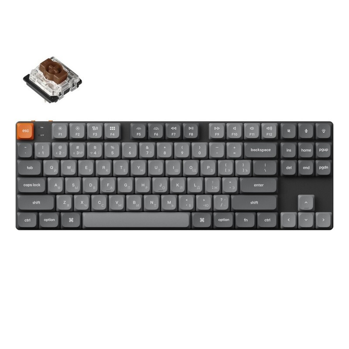 Беспроводная механическая ультратонкая клавиатура QMK Keychron K1 Max, 87 клавиш, White LED подсветка, Gateron Brown Switch (K1M-A3-RU)