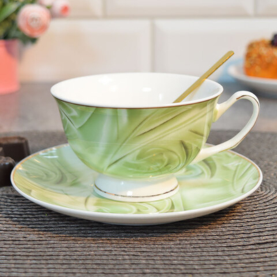 Чайная пара 220мл с ложкой "Поэзия" зеленая