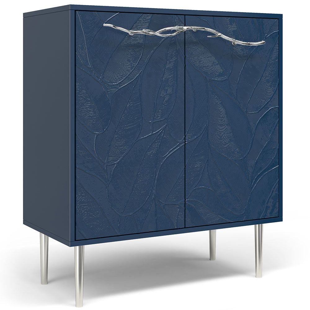 Комод Арт Колор leaves Стайл Сильвер с 2 полками Королевский синий