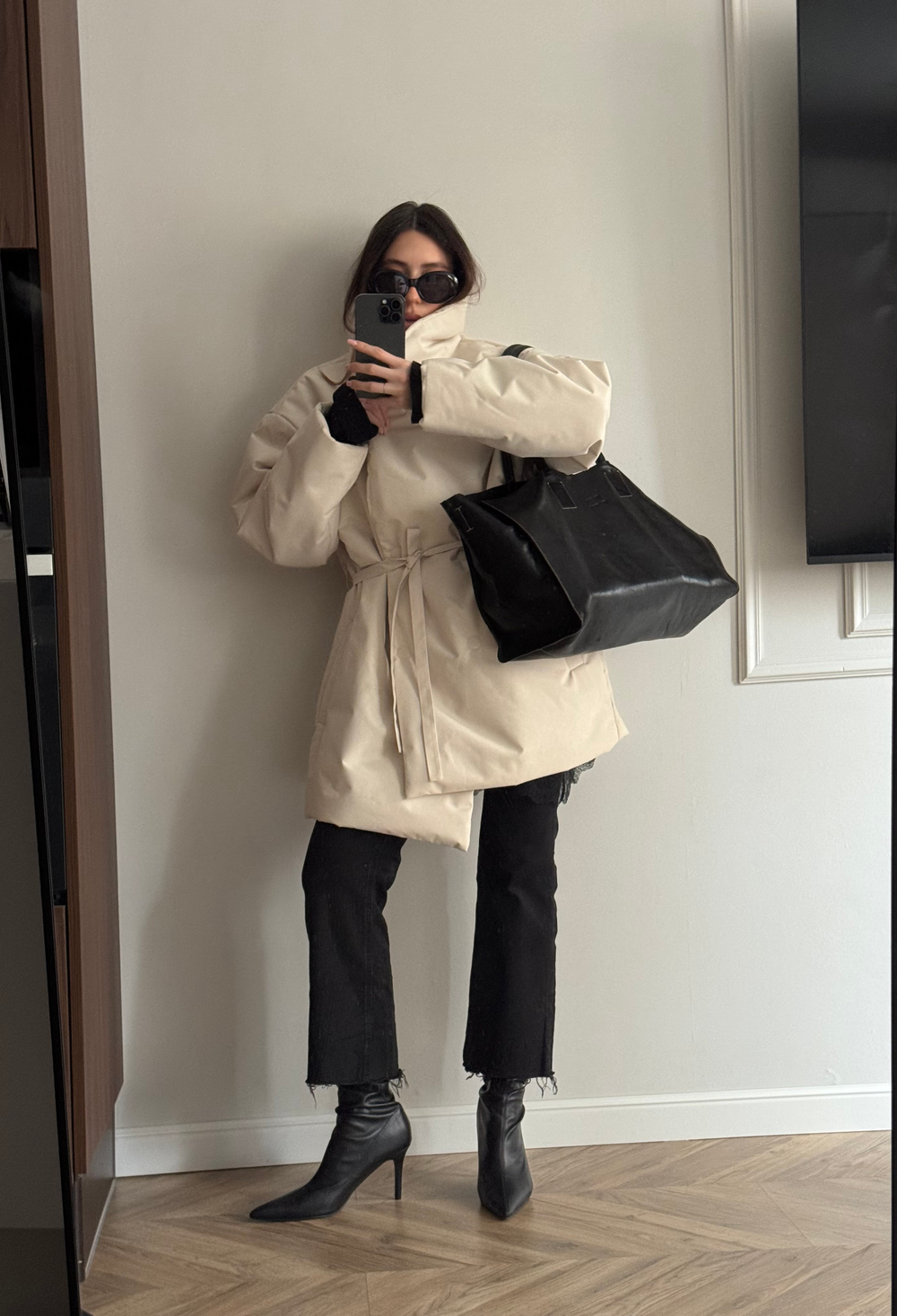 Куртка утепленная с поясом CREAM