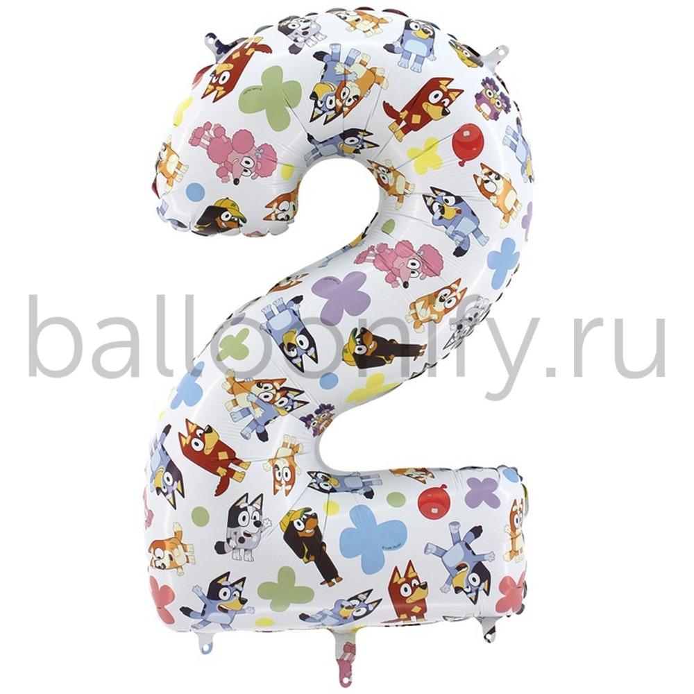 Шар ЦИФРА 2 Щенки Блу 26" 66 см